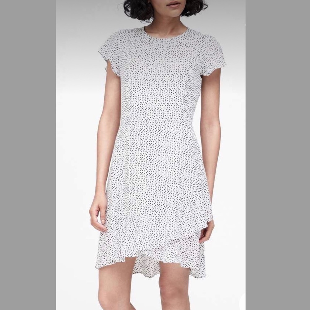 Banana Republic White Print Flutter-Sleeve Mini Dress Size 6 NWT